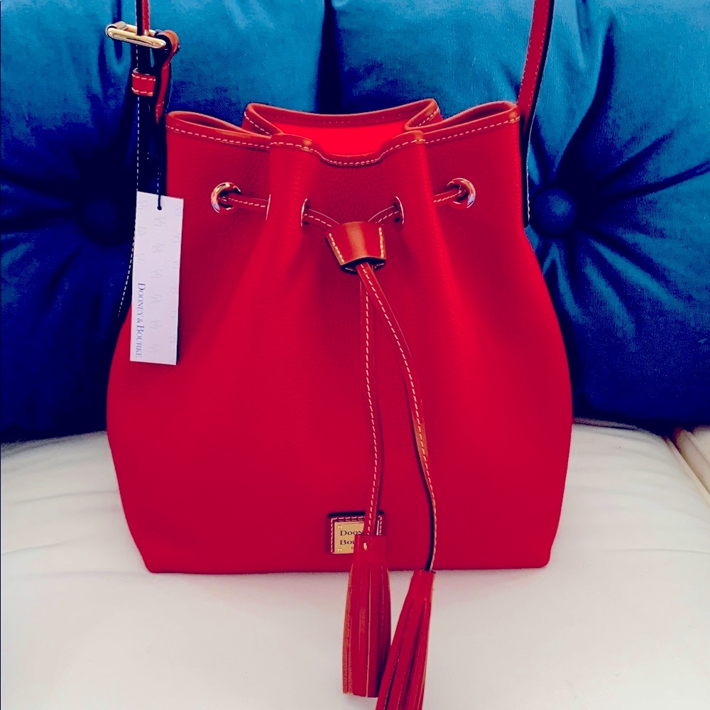 NWT - Dooney & Bourke Pebble Leather Aimee Red Drawstring Bag